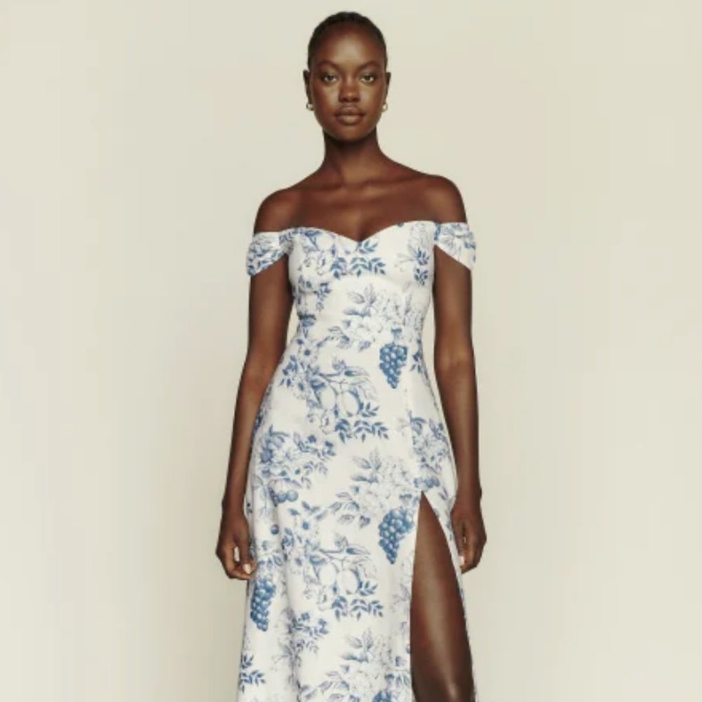 Reformation Blue and White Floral Midi Dress